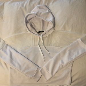 white crop top half mesh hoodie